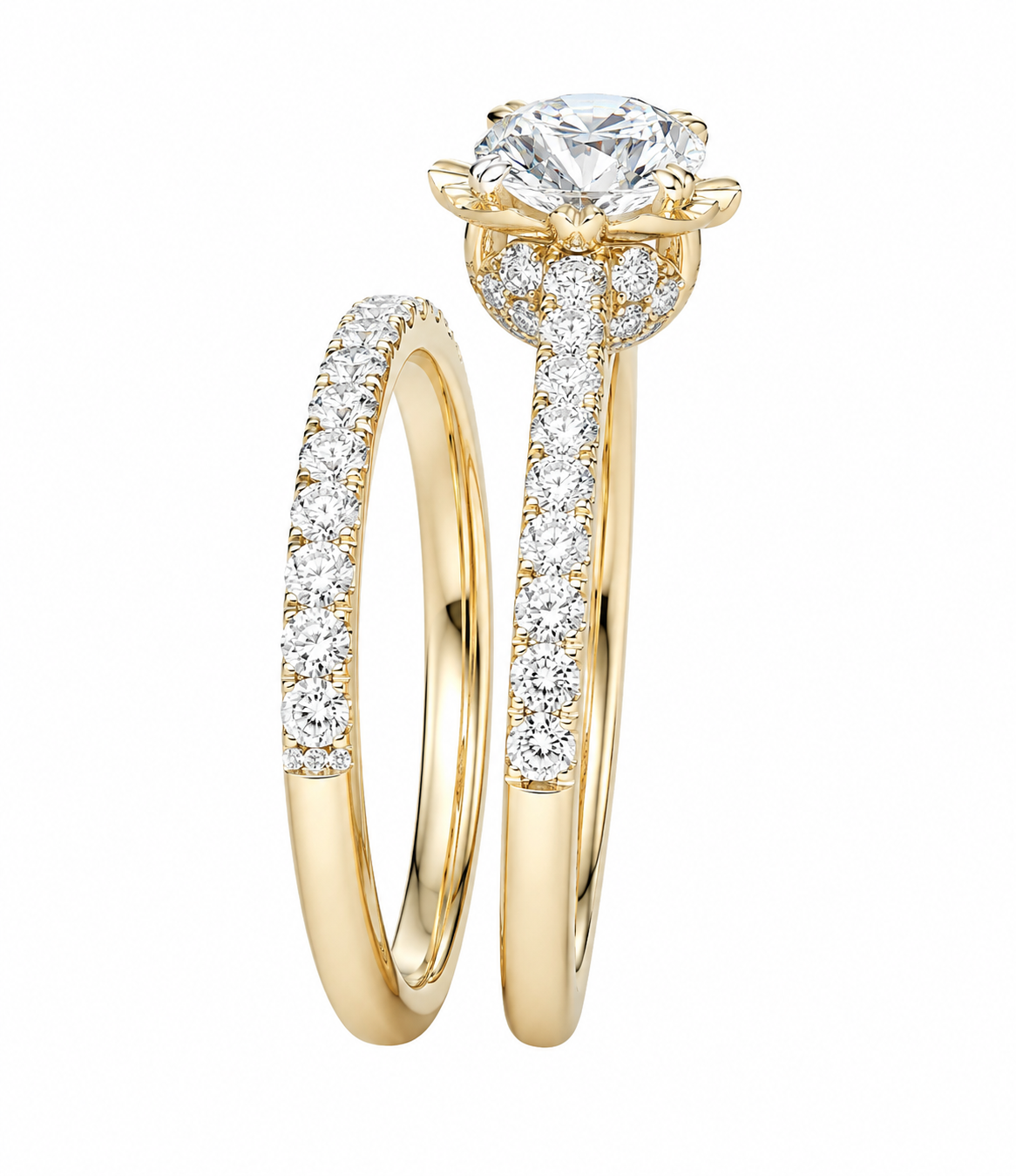 14K Yellow Gold Wedding Set Round 1.88 ct Lab Grown Diamond