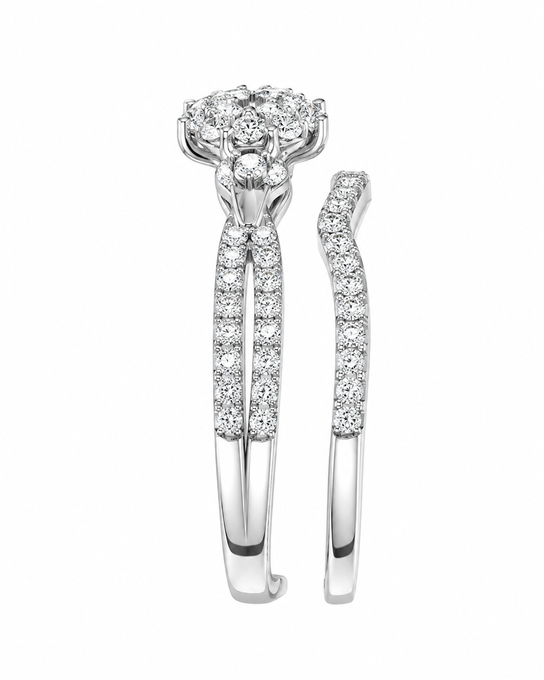 14K White Gold Wedding Set Round 1.00 ct Lab Grown Diamond