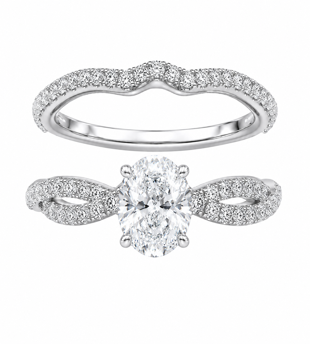 14K White Gold Wedding Set Oval 1.00 ct Lab Grown Diamond