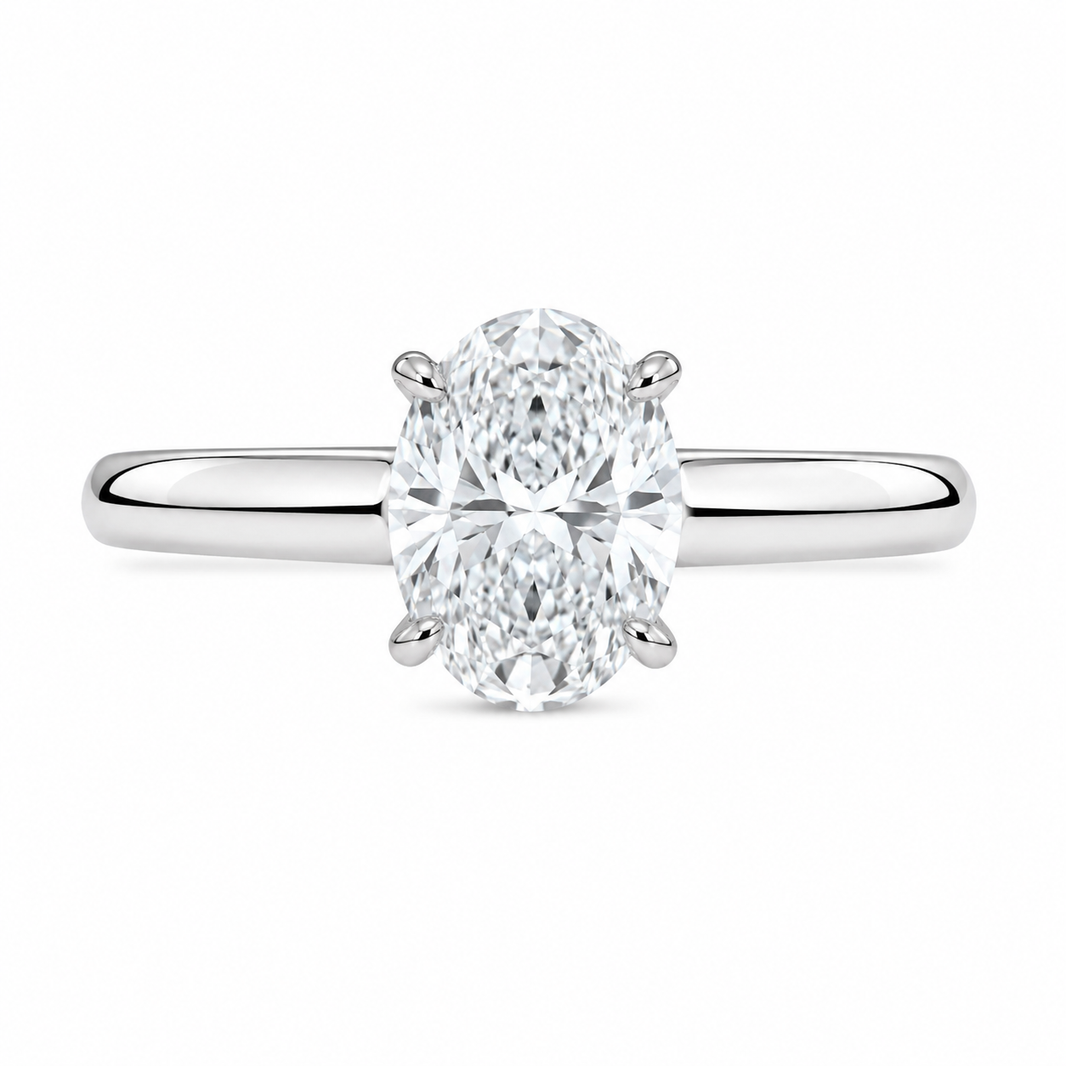 14K White Gold Women's Ring Oval Solitaire 1.04 ct Lab Grown Diamond