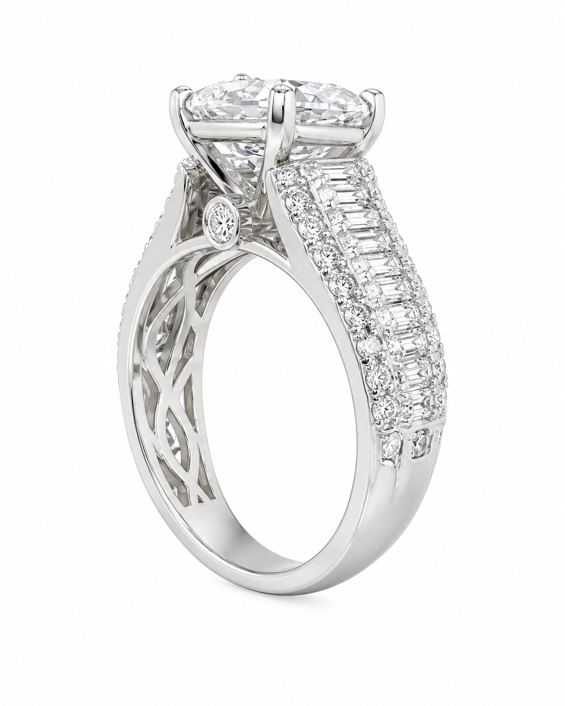 14K White Gold Ring Asscher, Baguette Presidential Band 4.00 ct Lab Grown Diamond