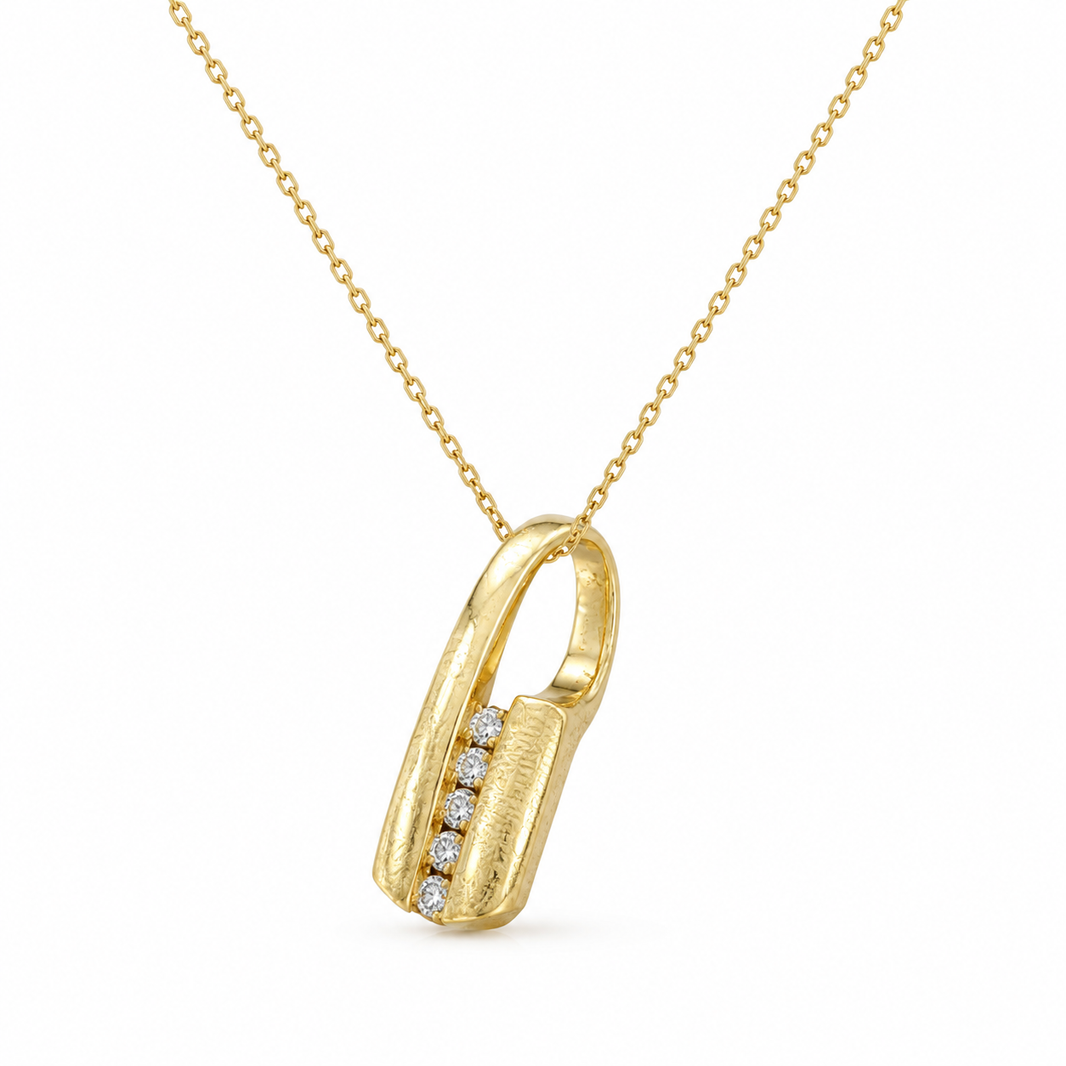10K Yellow Gold Elongated Teardrop Charm/Chain Set 0.15 ct Natural Diamond