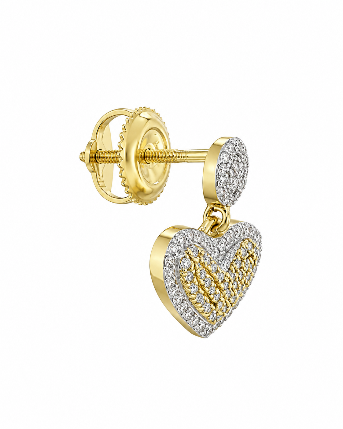 10K Two-Tone Gold Trio Set Earrings/Charm Dangle Heart 0.40 ct Natural Diamond