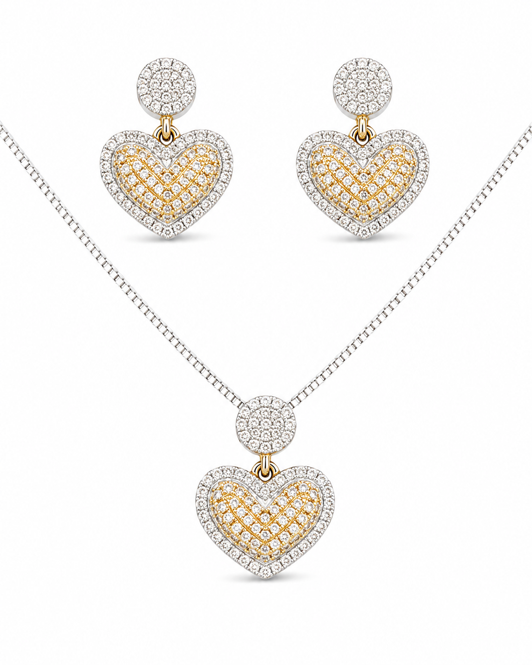 10K Two-Tone Gold Trio Set Earrings/Charm Dangle Heart 0.40 ct Natural Diamond