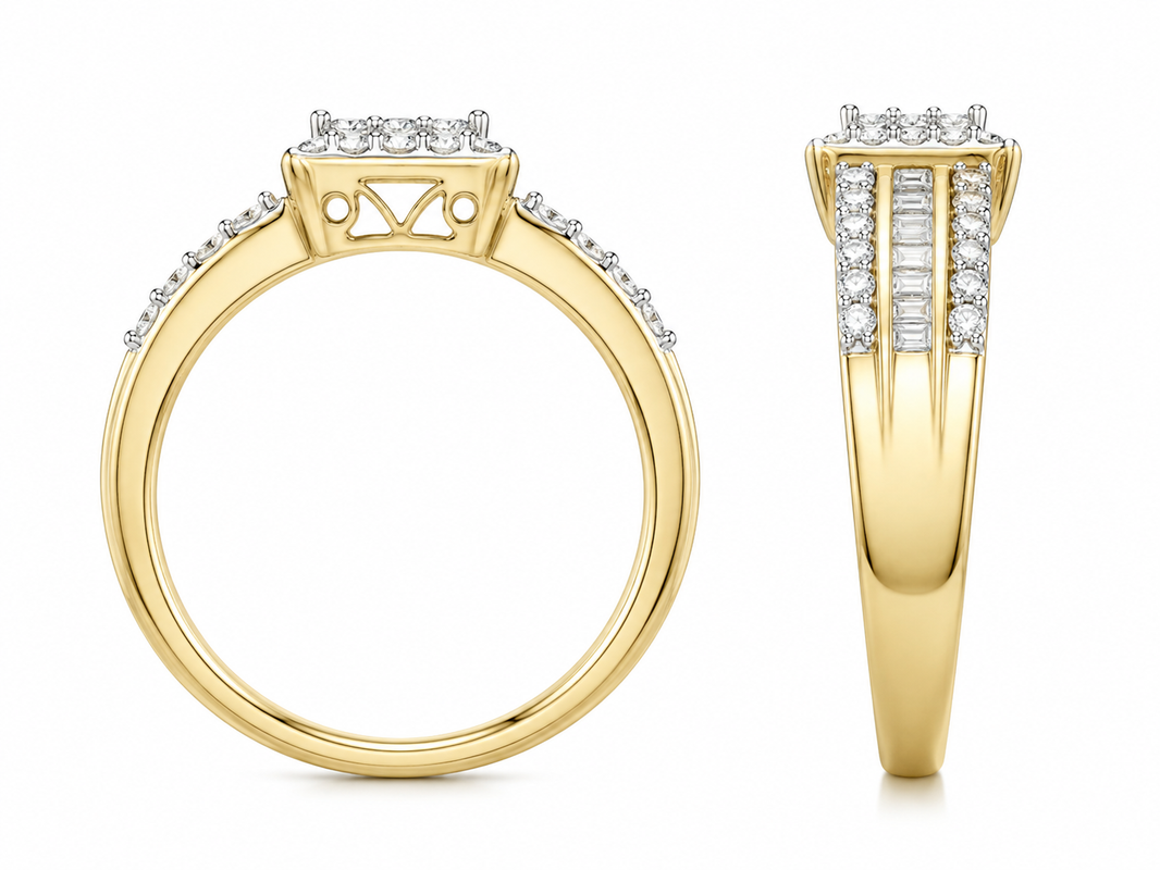 10K Yellow Gold Women's Ring Presidential Style Band 0.55 ct Natural Diamond