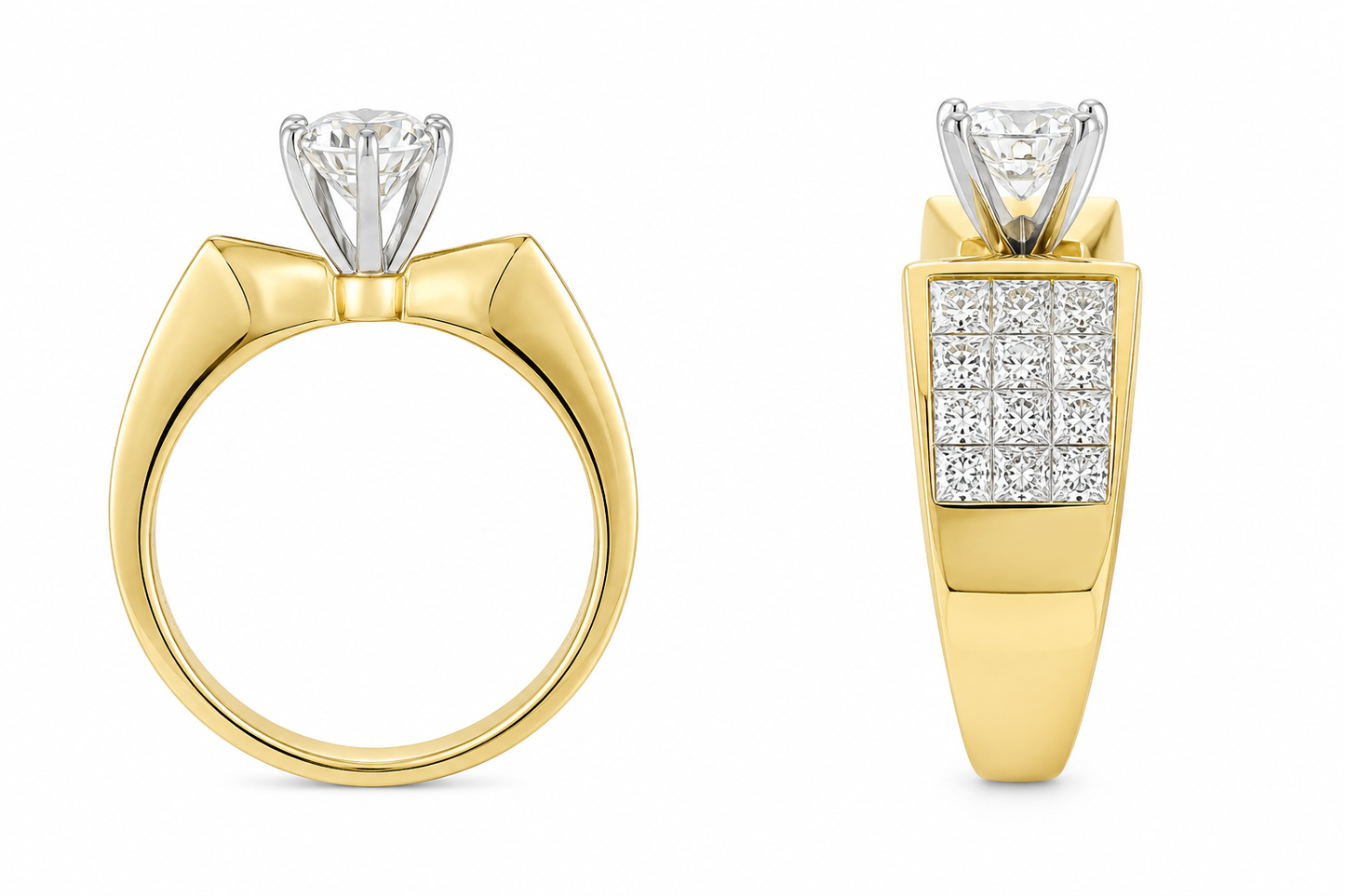 18K Yellow Gold Women's Wedding Ring 2.45 ct Round, Princess, Baguette Natural Diamond