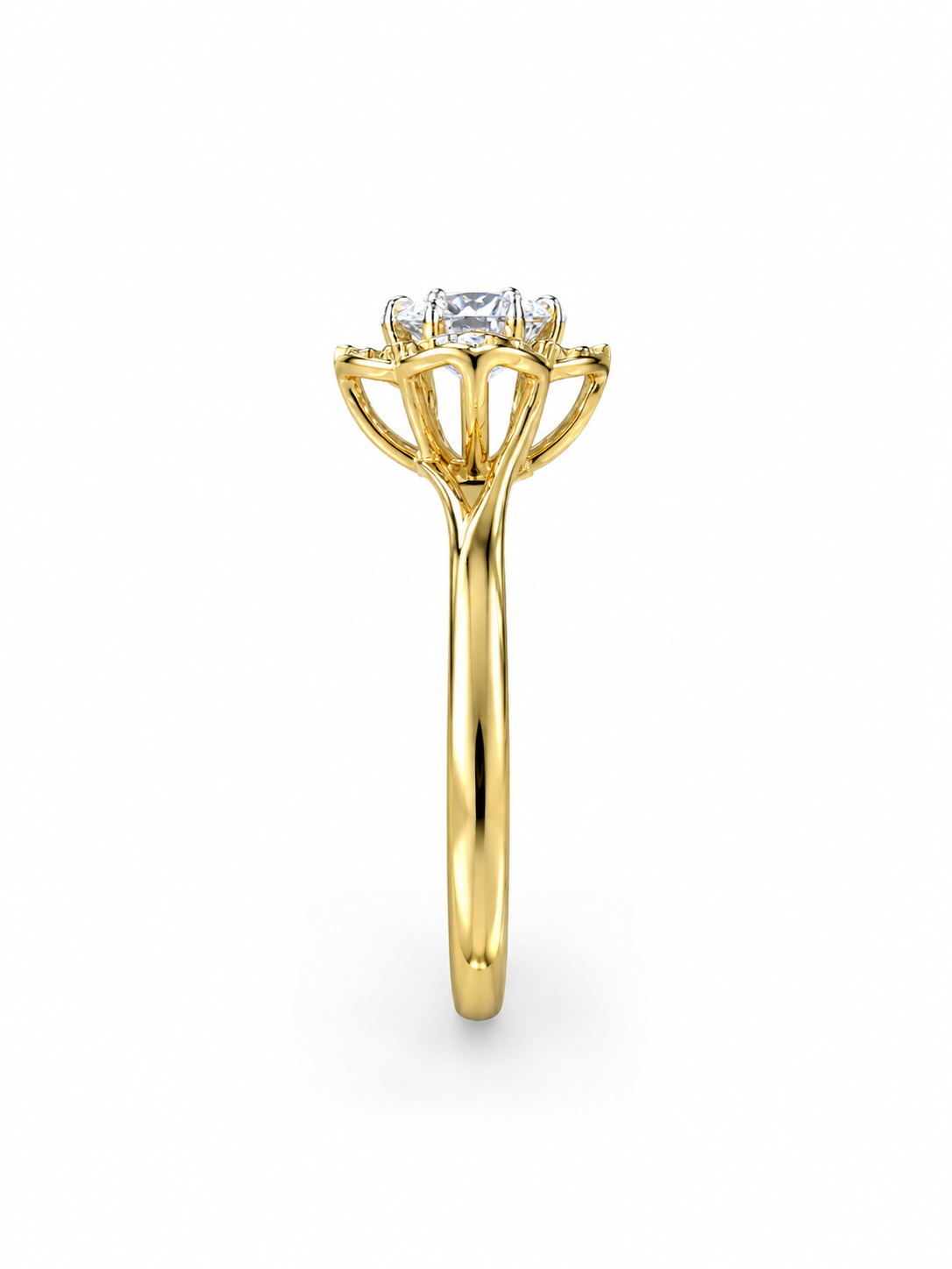 14K Yellow Gold Women's Ring Flower 0.16 ct Natural Diamond