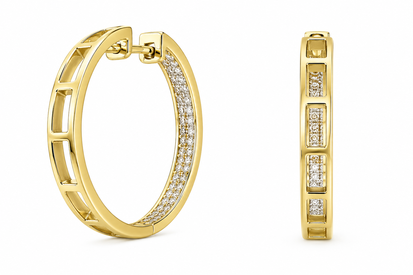 10K Yellow Gold Hoop Earrings 0.43 ct Natural Diamond
