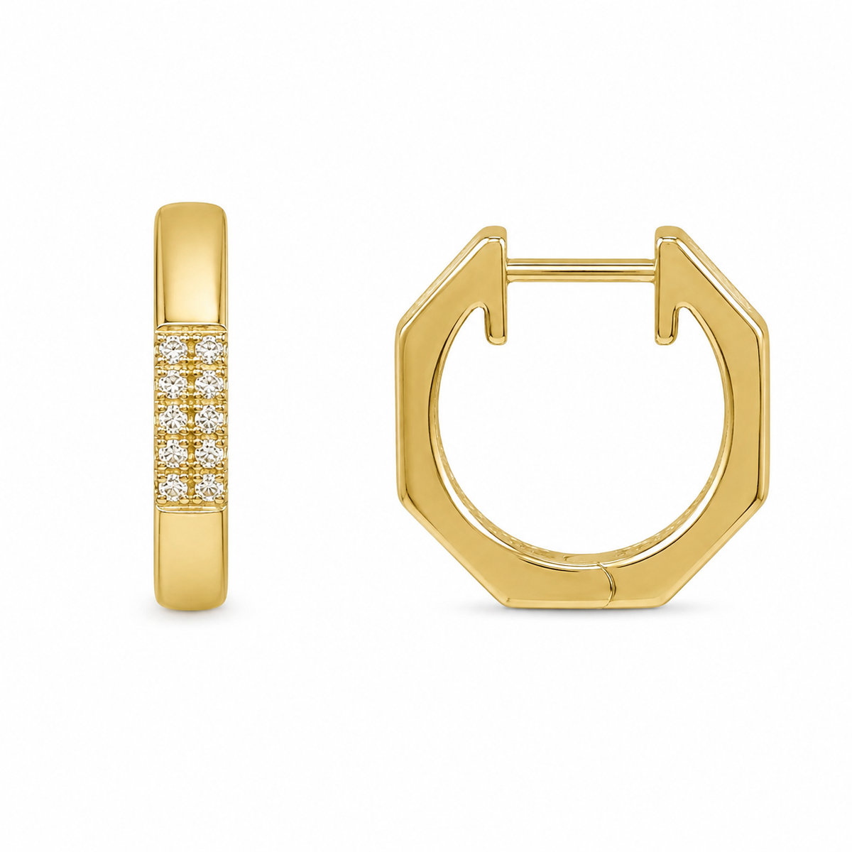 14K Yellow Gold Hoop Earrings 0.05 ct Natural Diamond