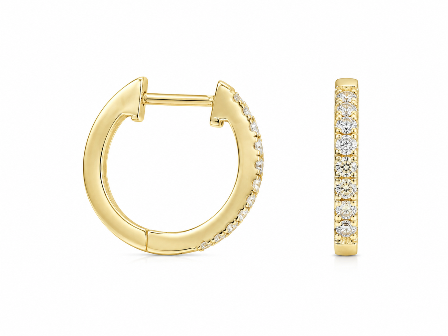 14K Yellow Gold Hoop Earrings 0.27 ct Natural Diamond