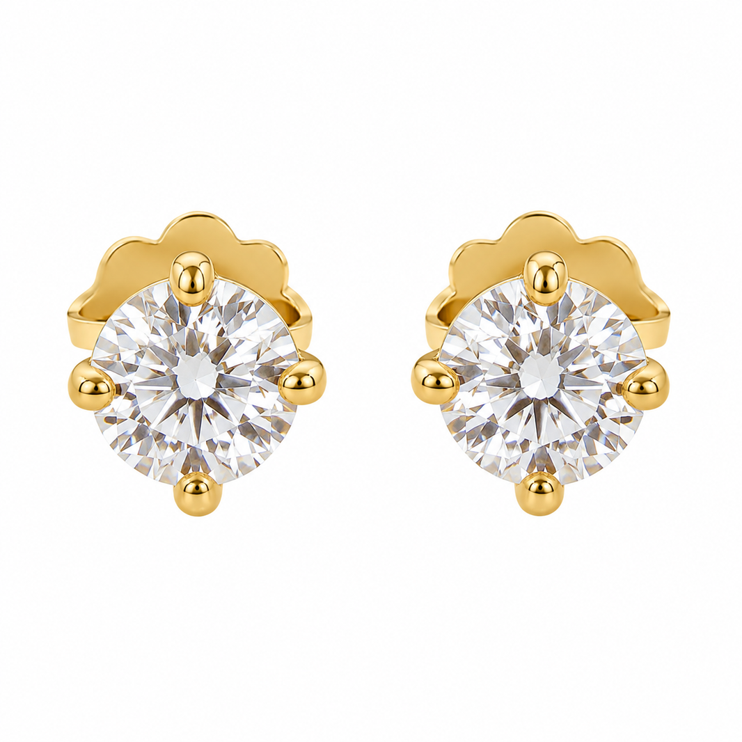 14K Yellow Gold Women's Earrings Solitaire Round 1.00 ct Natural Diamond