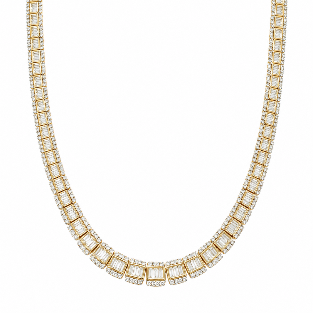 14K Yellow Gold Diamond Tennis Chain Baguette 5.00 ct Natural Diamond 18”
