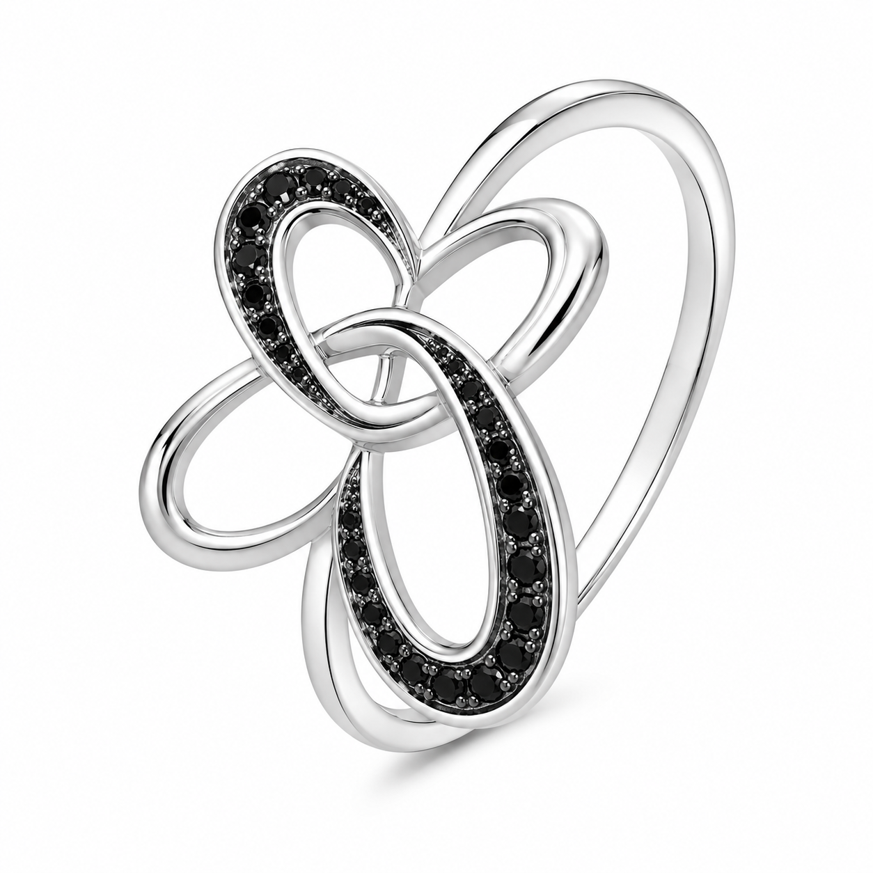 10K White Gold Women's Butterfly/Heart Ring 0.04 ct Natural Black Diamond