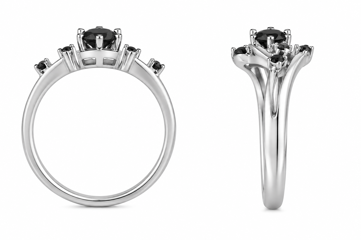 10K White Gold Women's Ring 0.16 ct Natural Black Diamond