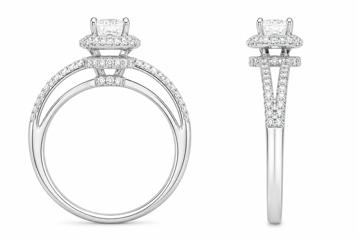 18K White Gold Women's Ring Round 0.58 ct Natural Diamond