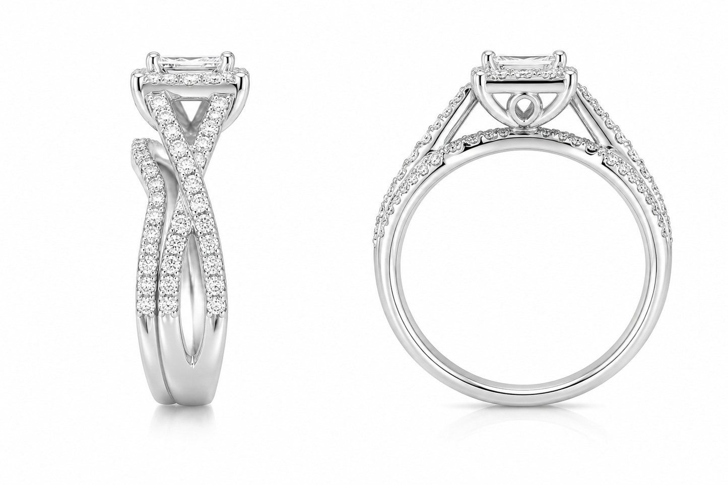 10K White Gold Women’s Ring Princess 0.88 ct Natural Diamond