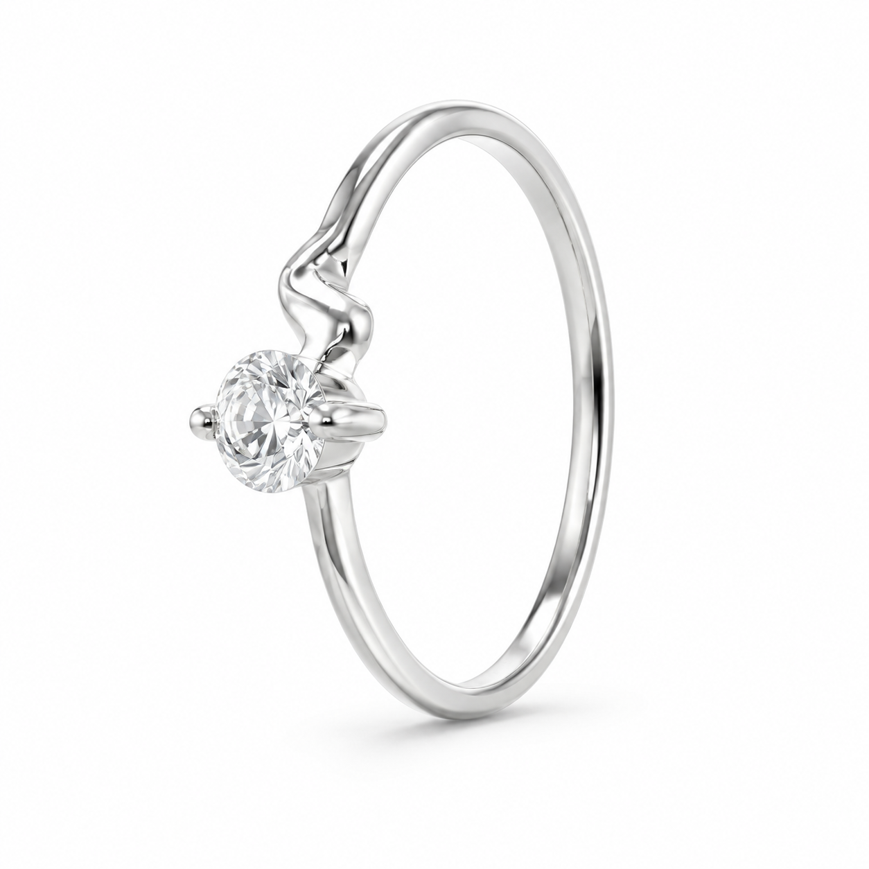 10K White Gold Women's Ring Solitaire Round 0.20 ct Natural Diamond