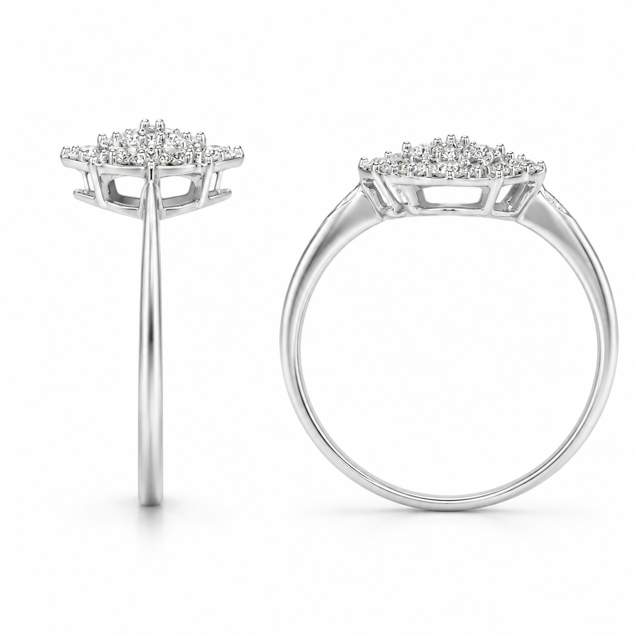 10K White Gold Women's Ring Clover 0.04 ct Natural Diamond