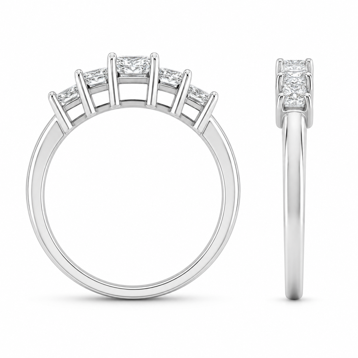 10K White Gold Women's Band Princess 0.75 ct Natural Diamond