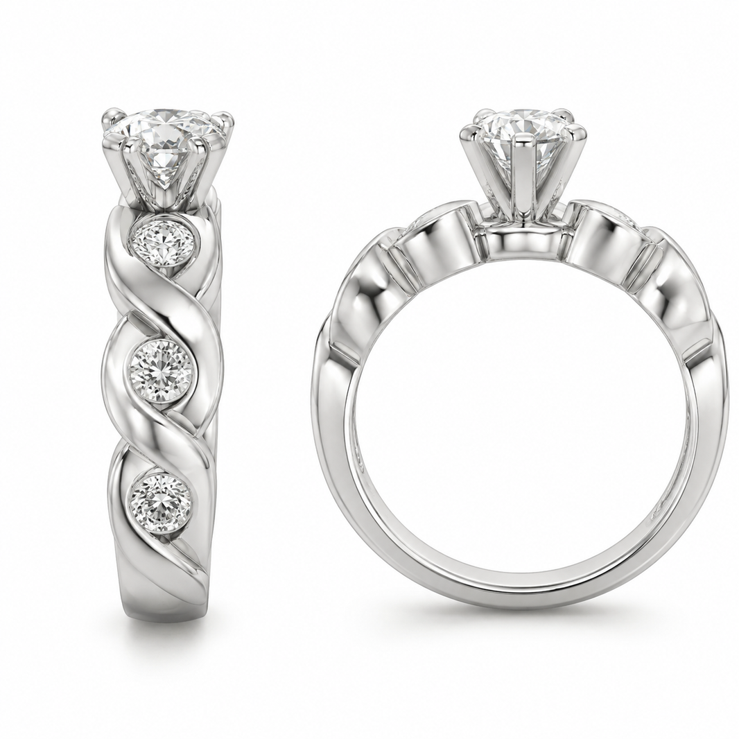 14K White Gold Women's Ring Round 0.50 ct Natural Diamond