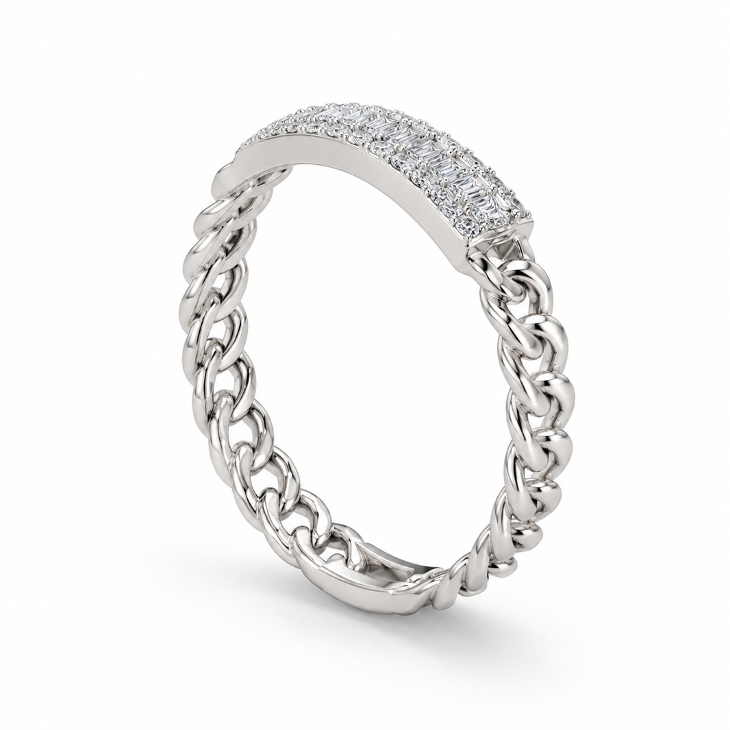 14K White Gold Women’s Band Baguette Cuban Style 0.38 ct Natural Diamond