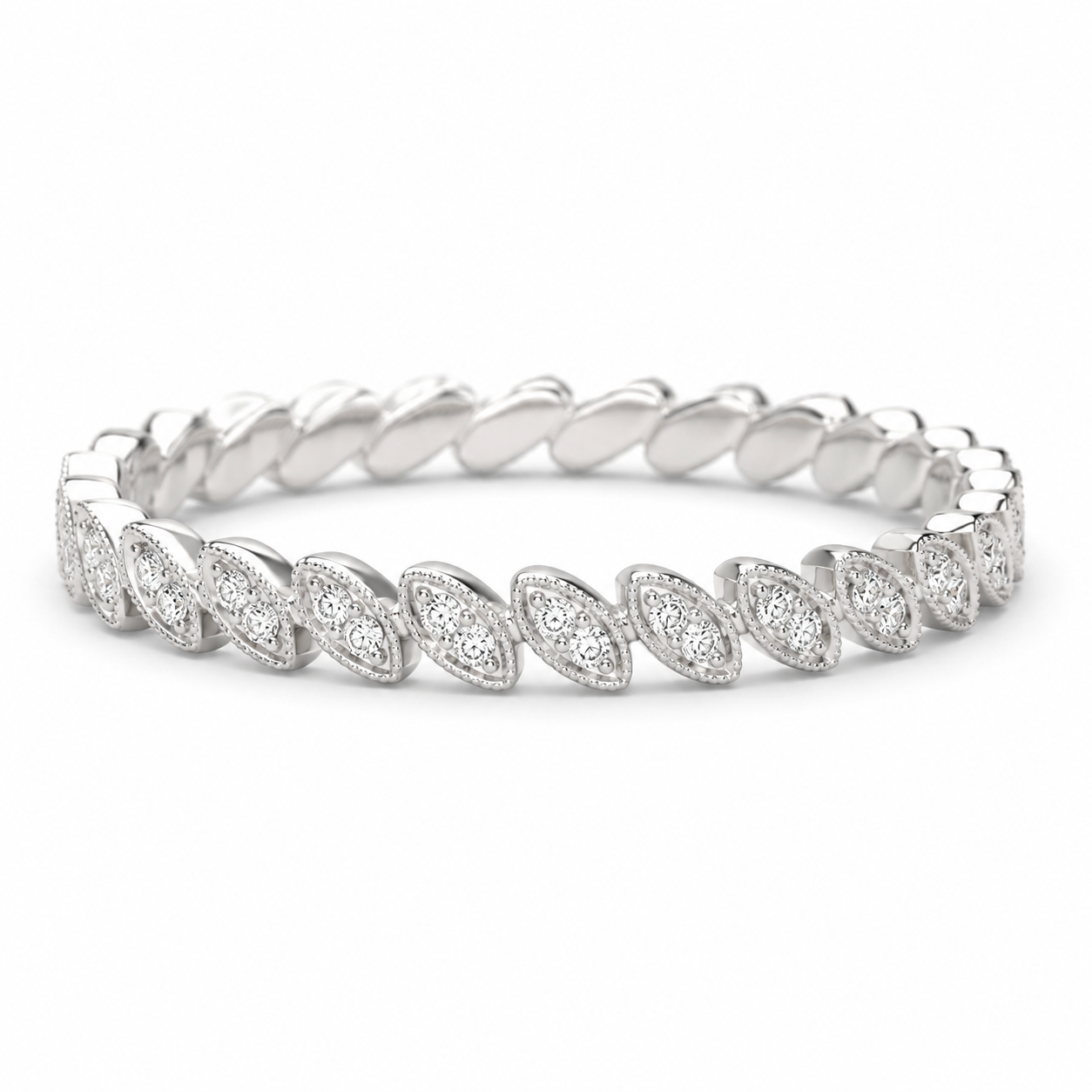 14K White Gold Women's Band 0.10 ct Natural Diamond