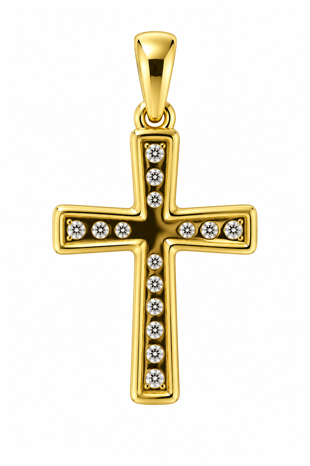10K Yellow Gold Cross Charm 0.16 ct Natural Diamond
