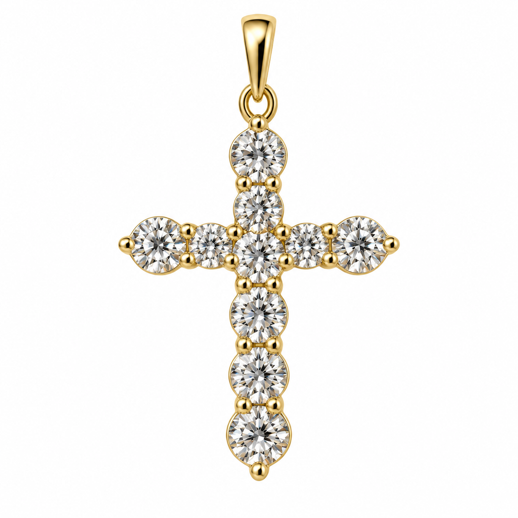 14K Yellow Gold Cross Charm 0.60 ct Lab Grown Diamond