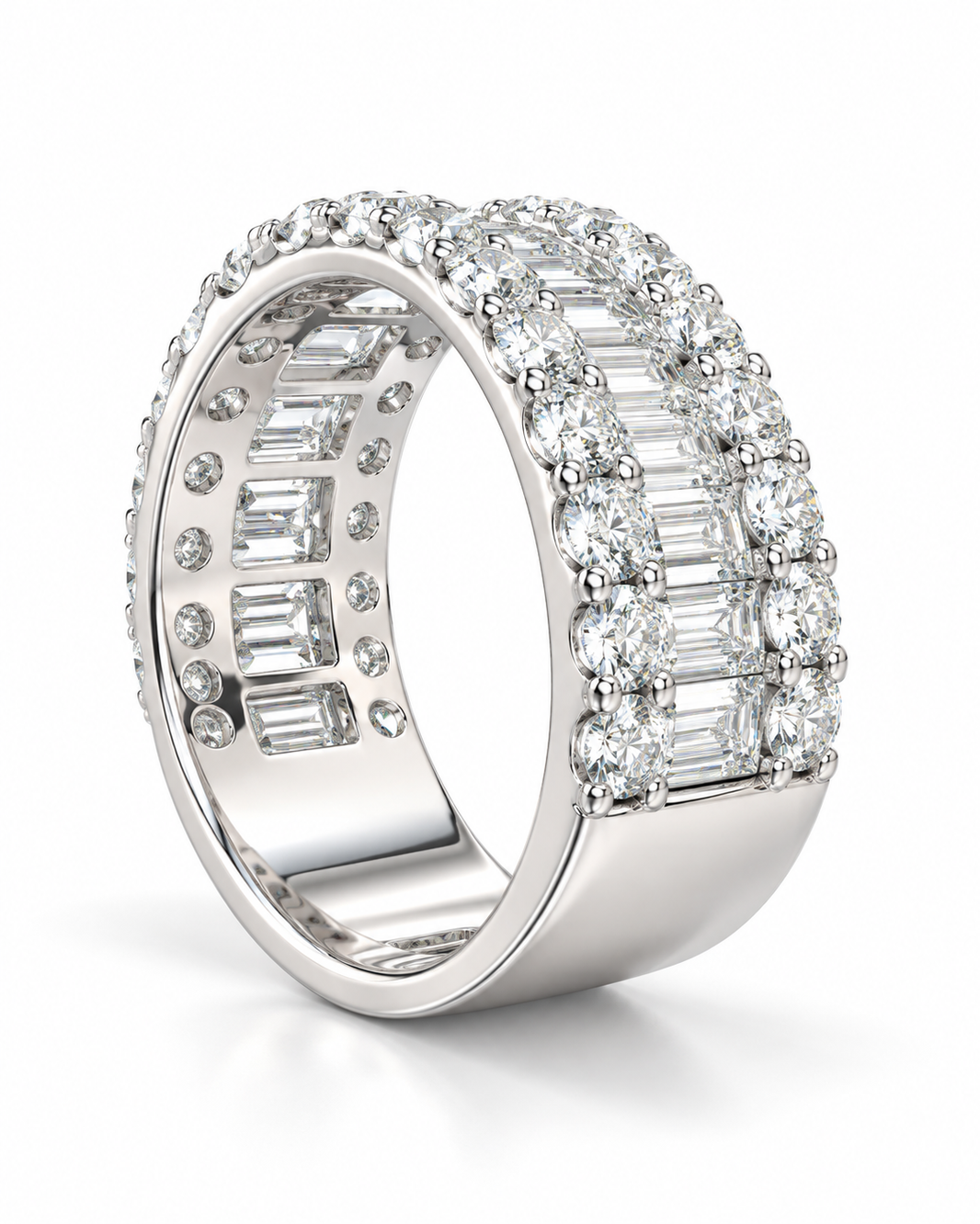14K White Gold Men’s Band Baguette, Round 5.12 ct Lab Grown Diamond