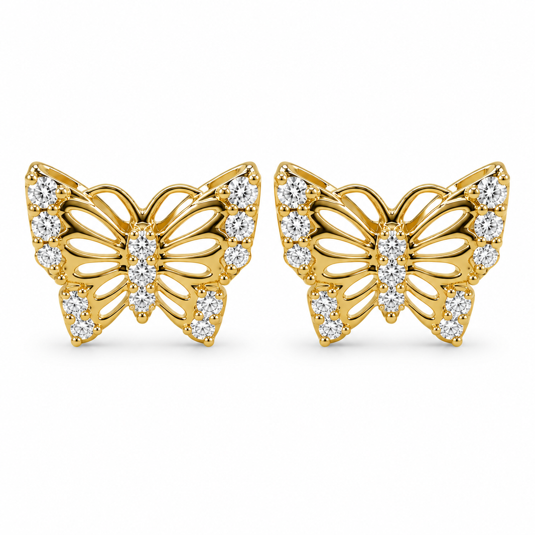 10K Yellow Gold Butterfly Earrings 0.16 ct Lab Grown Diamond