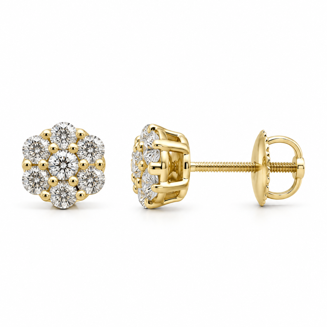 10K Yellow Gold Square Earrings 1.00 ct Lab Grown Diamond