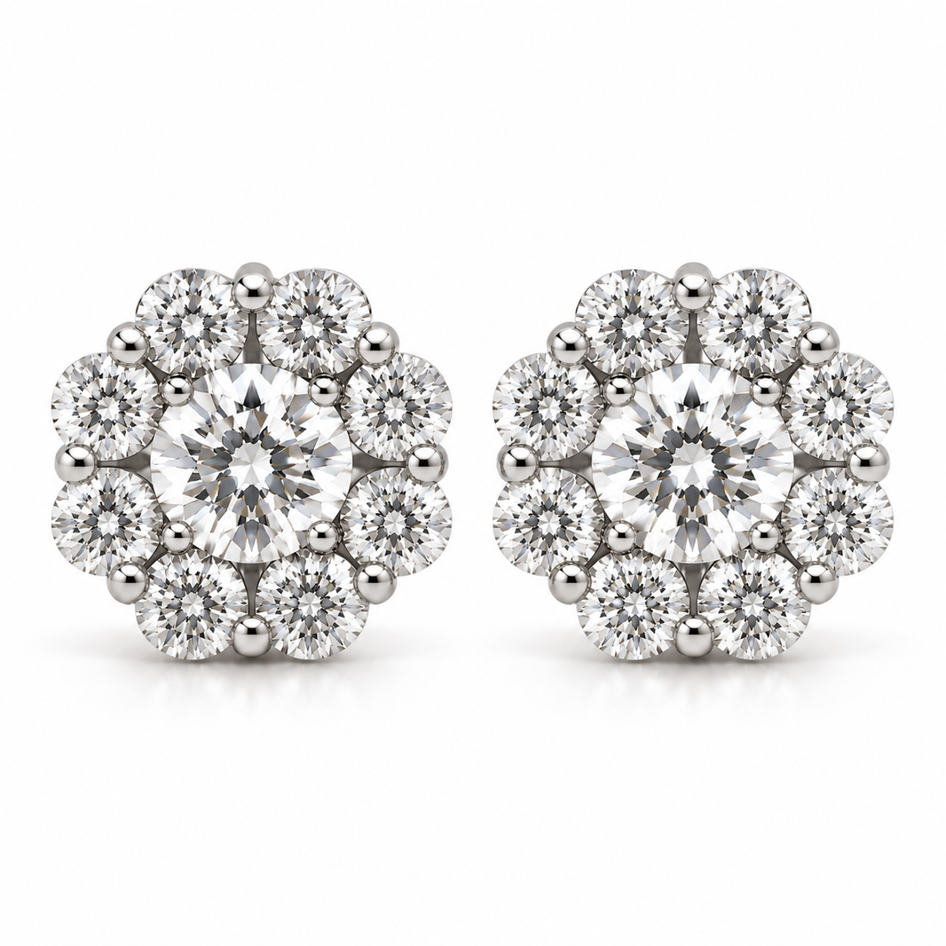10K White Gold Round Cluster Earrings 0.50 ct Lab Grown Diamond