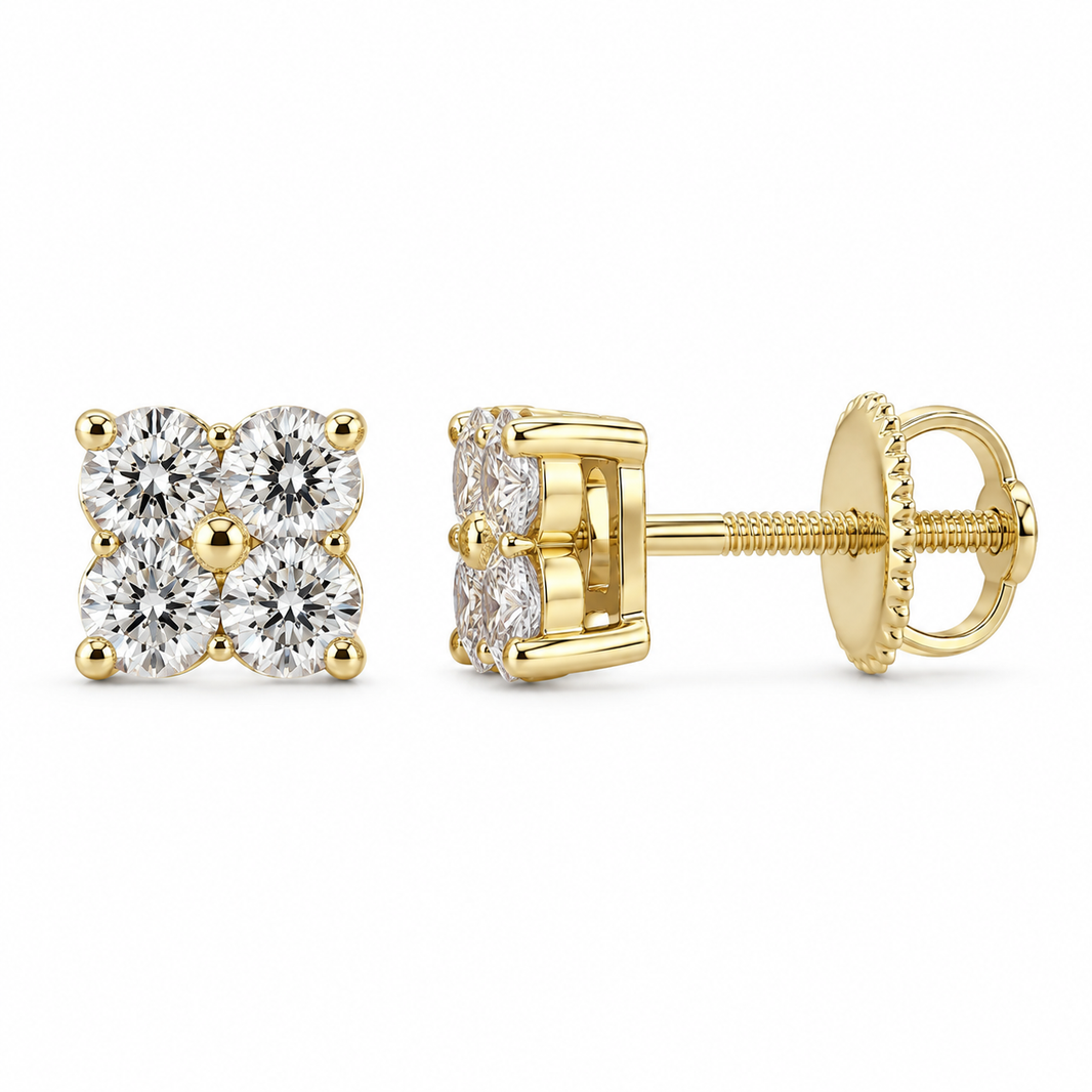 10K Yellow Gold Square Earrings 0.40 ct Lab Grown Diamond