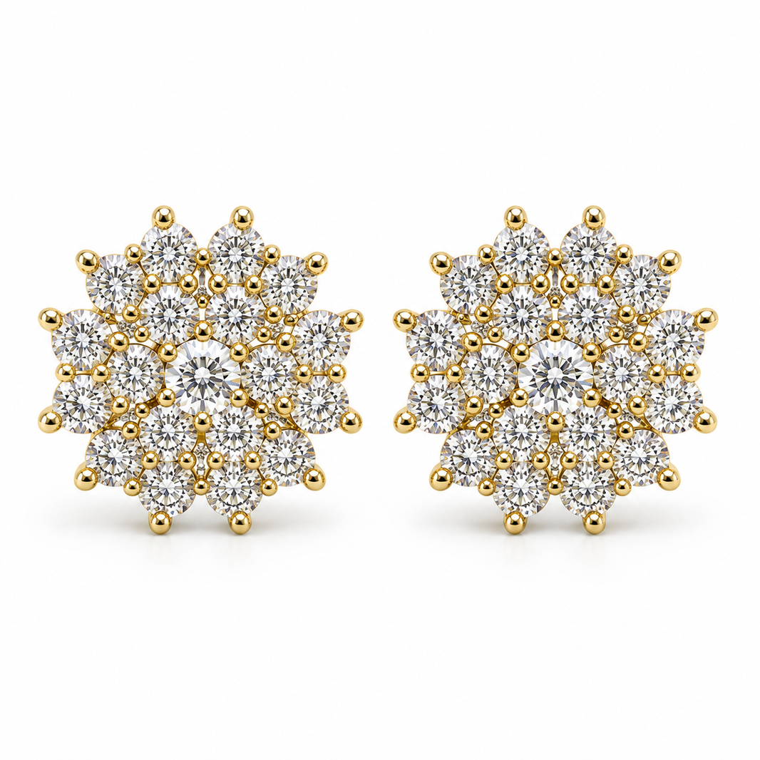 10K Yellow Gold Round Cluster Earrings 0.33 ct Lab Grown Diamond