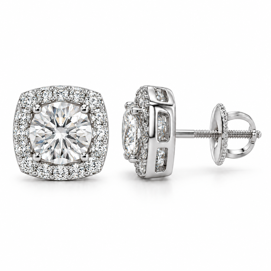 10K White Gold Cushion Earrings 1.50 ct Lab Grown Diamond