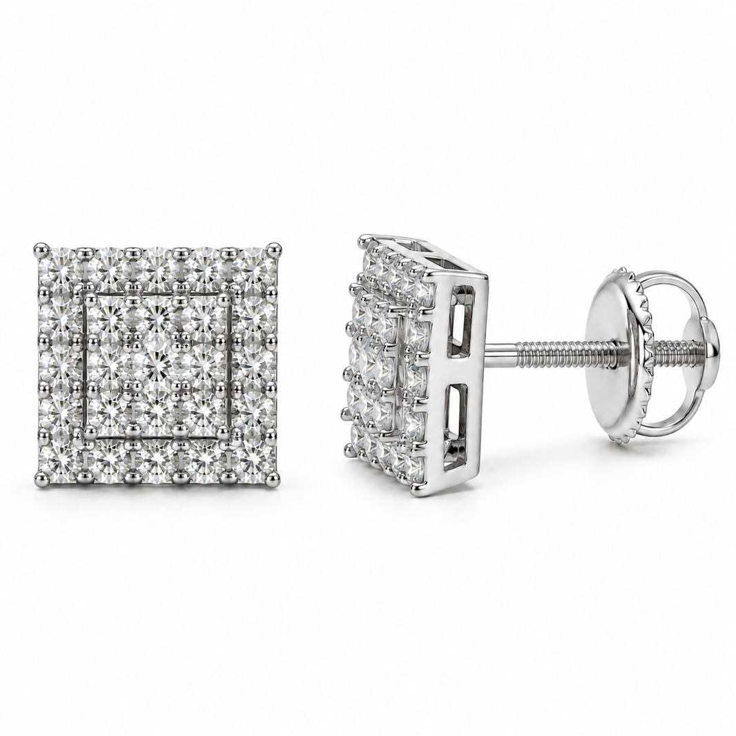 10K White Gold Square Earrings 0.33 ct Lab Grown Diamond
