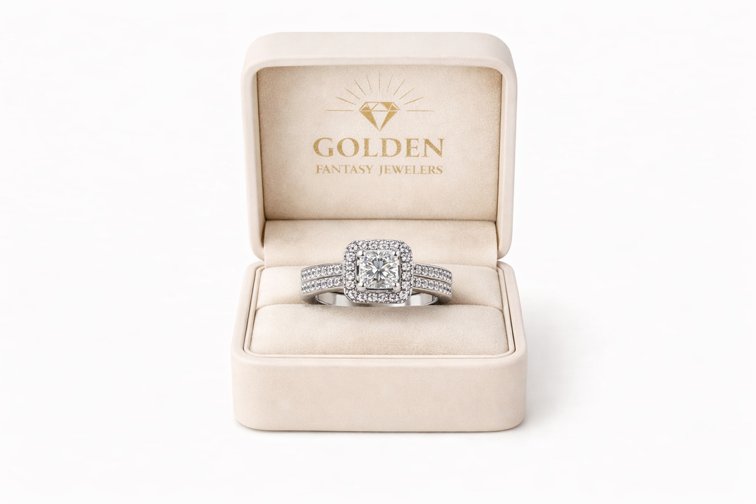 14K White Gold Women's Wedding Set 0.76 ct Princess, Round Natural Diamond