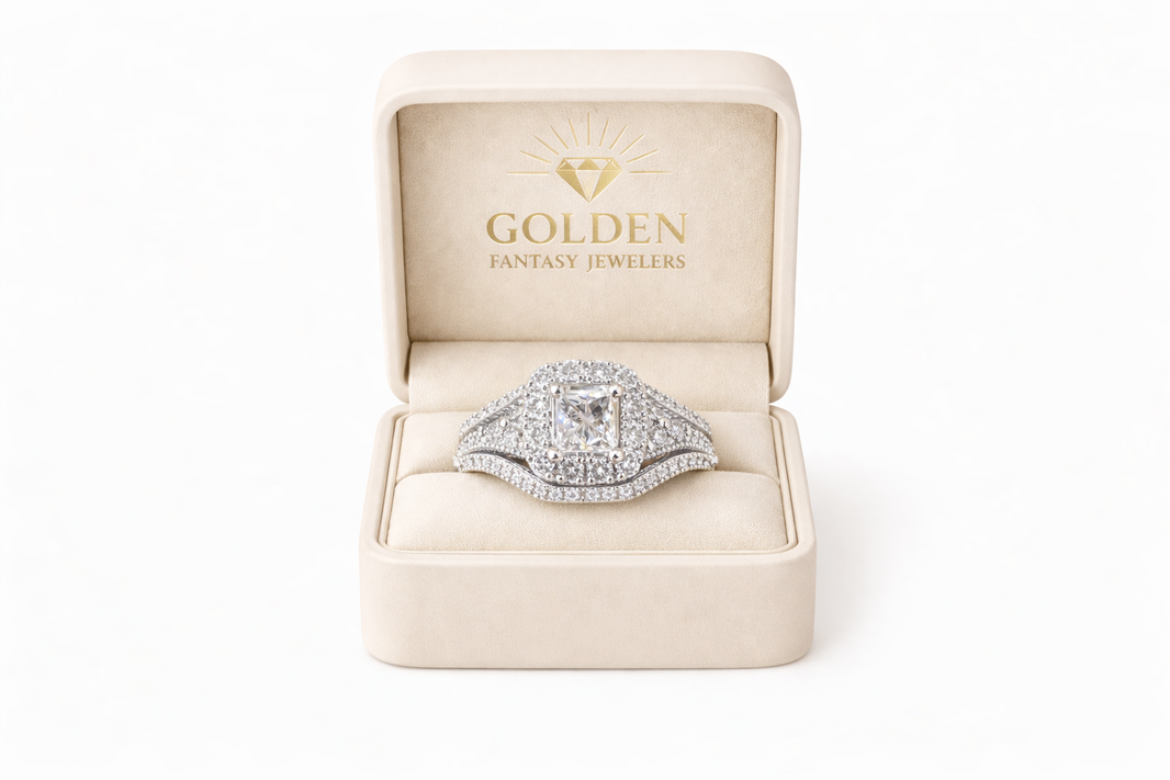 14K White Gold Women's Wedding Set Princess, Round 1.50 ct Natural Diamond