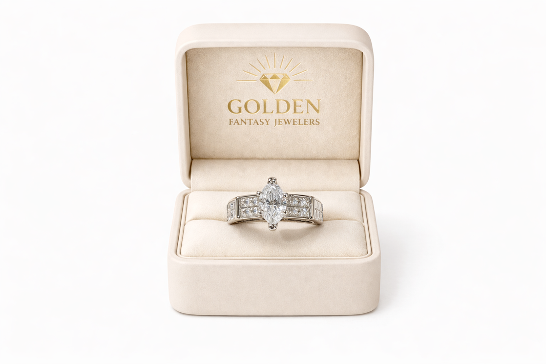 14K White Gold Women's Ring 1.65 ct Marquise, Princess Natural Diamond