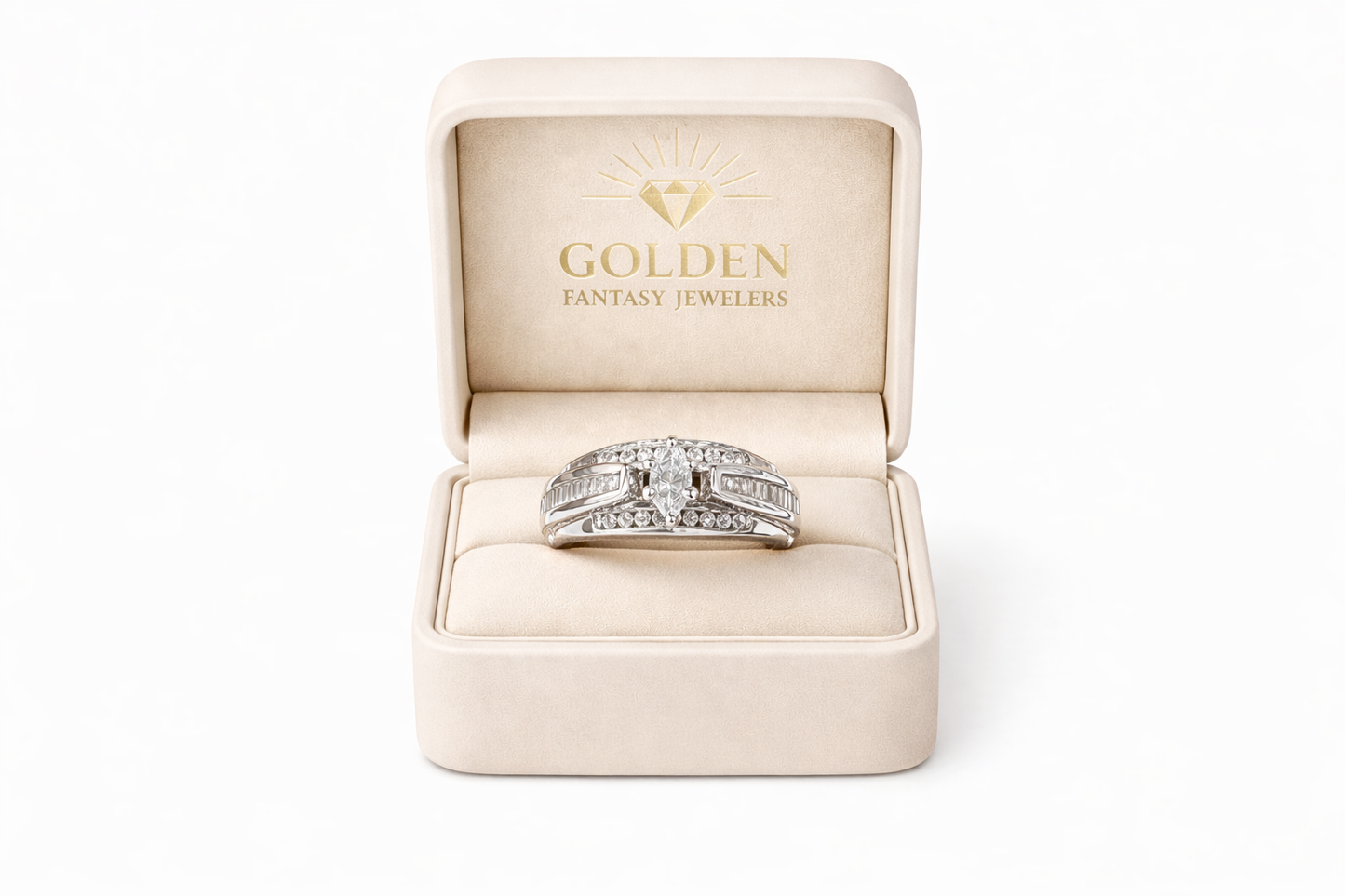 14K White Gold Women's Ring Marquise Cut 0.5 CT Natural Diamond