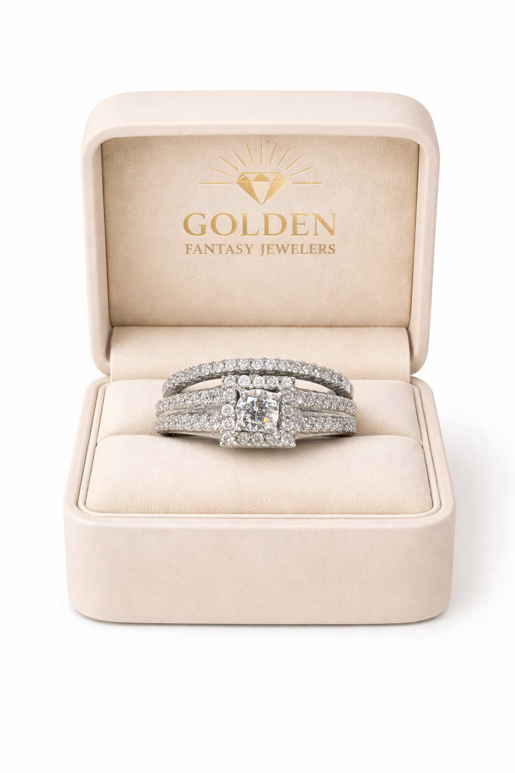 14K White Gold Women's Wedding Set 0.76 ct Princess, Round Natural Diamond