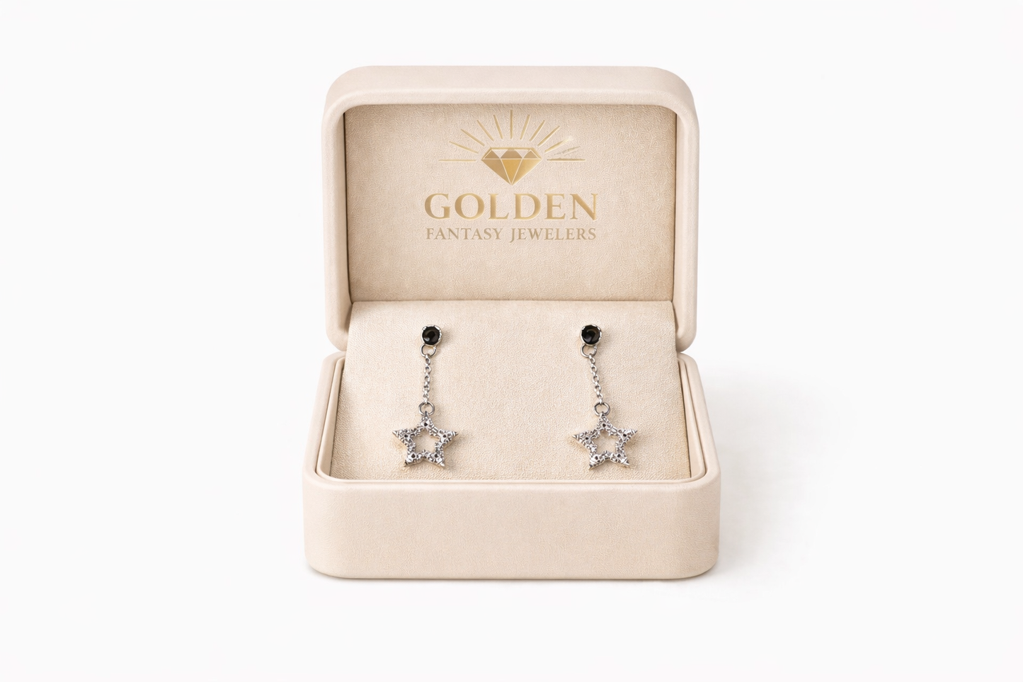 14K Gold Star Dangle-Drop Earrings 0.12 ct Natural Diamond