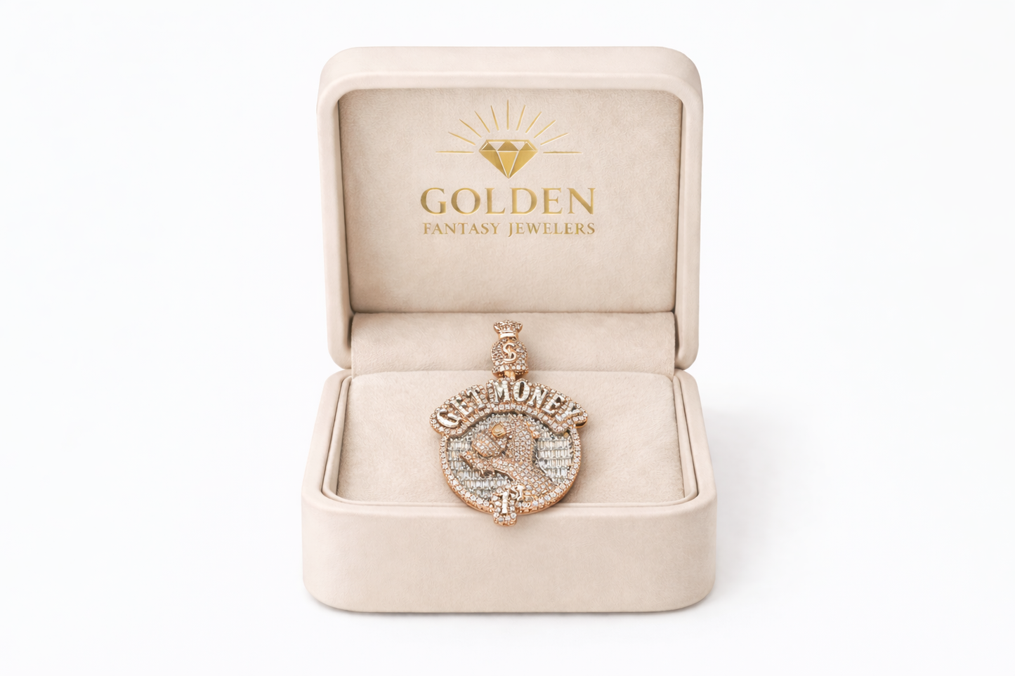 10K Rose Gold “Get Money” Charm 0.98 ct Baguette Natural Diamond