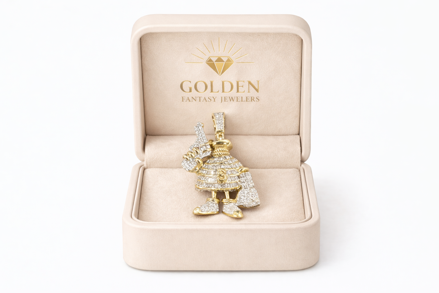 10K Yellow Two-Tone "Money Bag" Charm 0.88 ct Natural Diamond