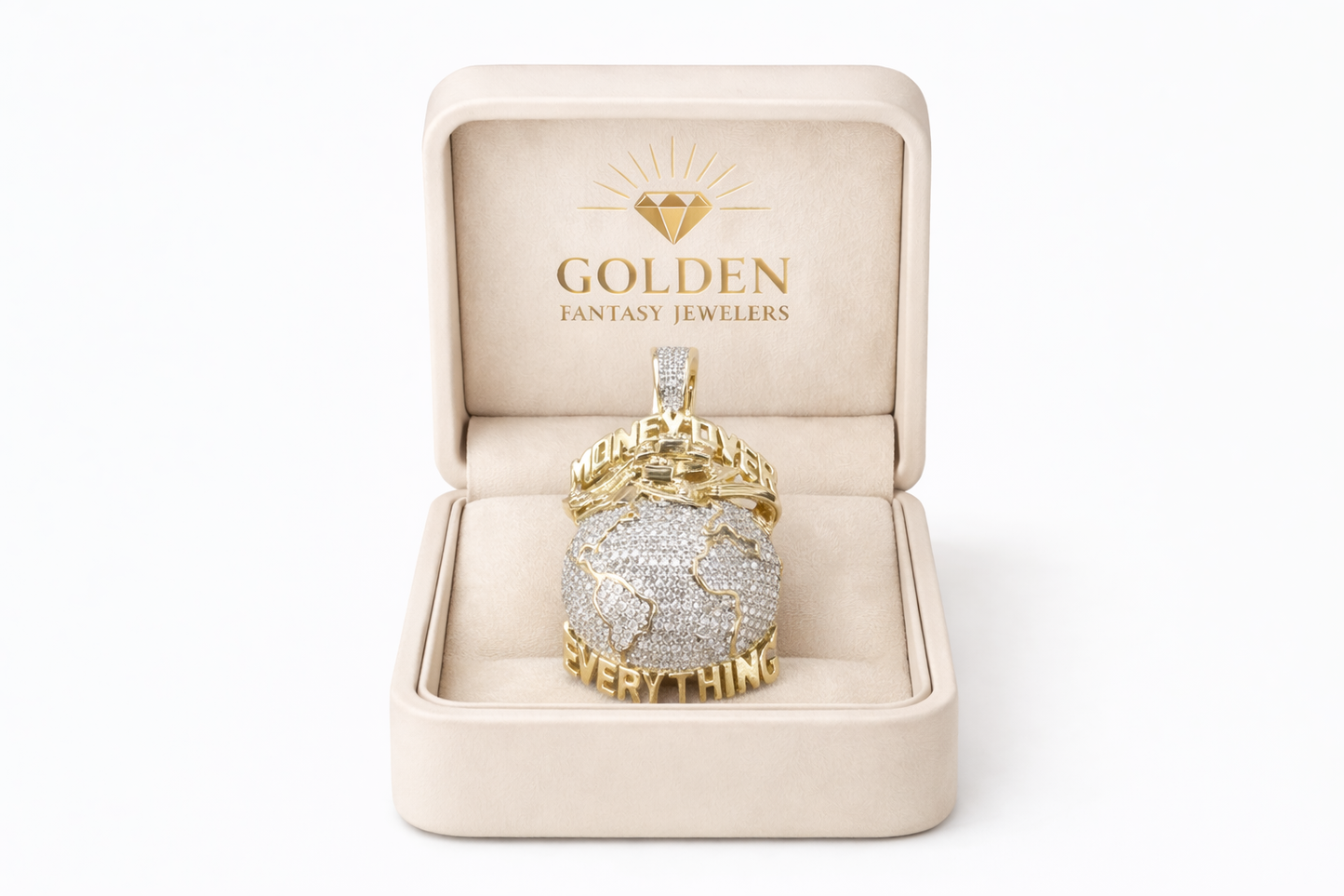 10K Two-Tone Gold "Money Over Everything" Charm 0.89 ct Natural Diamond