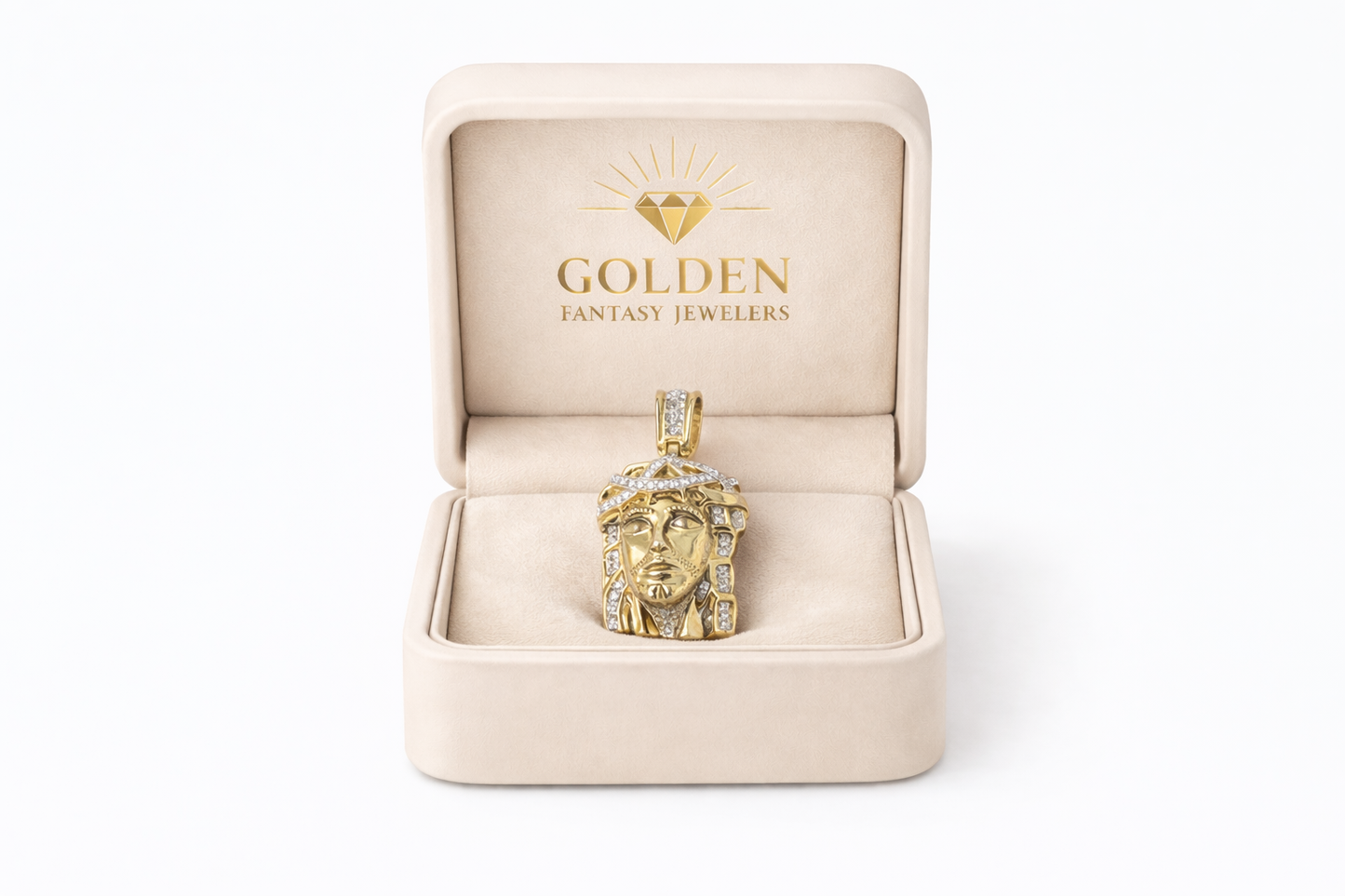 10K Yellow Gold Jesus Charm 0.20 ct Natural Diamond