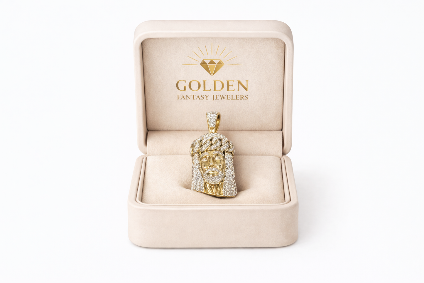 10K Yellow Gold Jesus Charm 0.60 ct Natural Diamond, Cuban Link Match