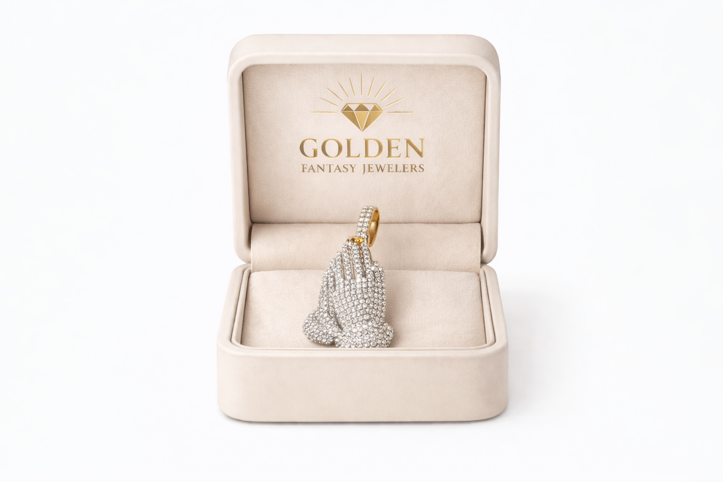 14K Yellow Gold “Praying Hands” Charm 1.37 ct Natural Diamond