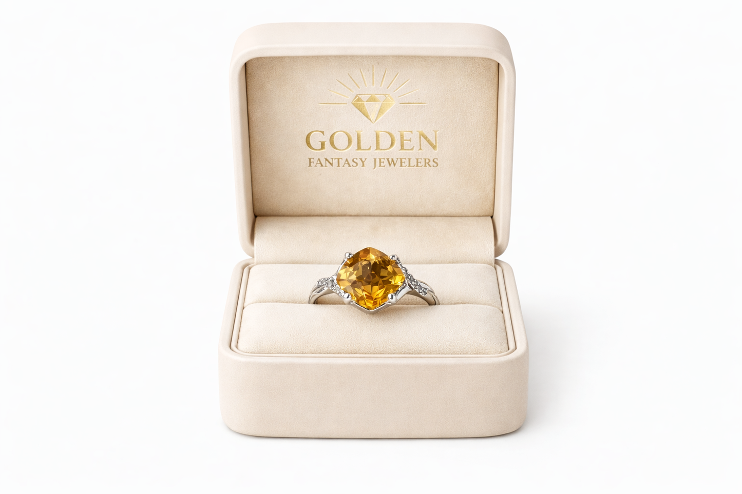 14K White Gold Ring Citrine 1.06 ct 0.03 ct Natural Diamond