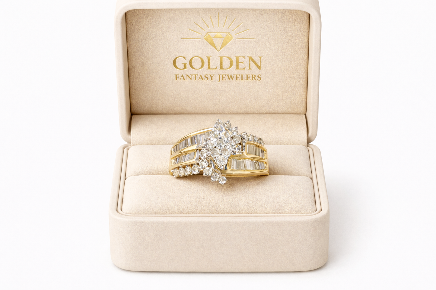 14K Yellow Gold Women's Ring Marquise and Baguette Cut 0.75 ct Natural Diamond